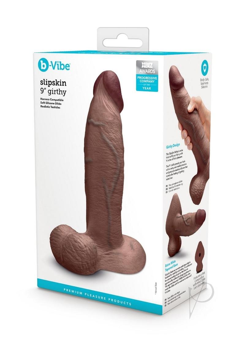 B-Vibe Slipskin Realistic Silicone Girthy Dildo 9in - Chocolate
