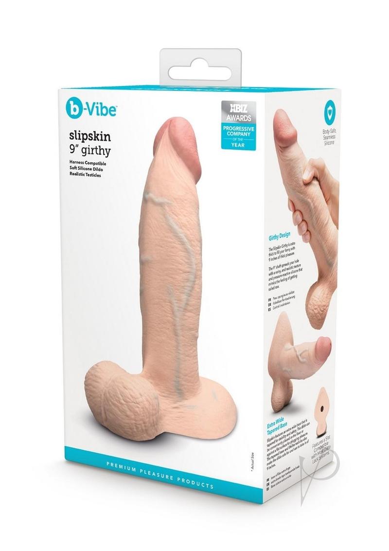 B-Vibe Slipskin Realistic Silicone Girthy Dildo 9in - Vanilla