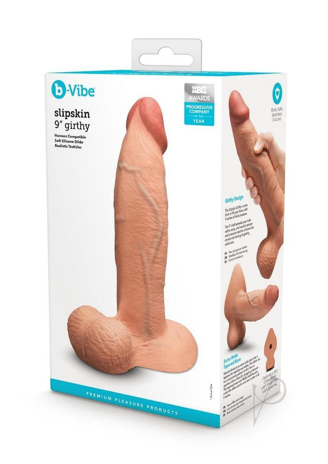 B-Vibe Slipskin Realistic Silicone Girthy Dildo 9in - Caramel