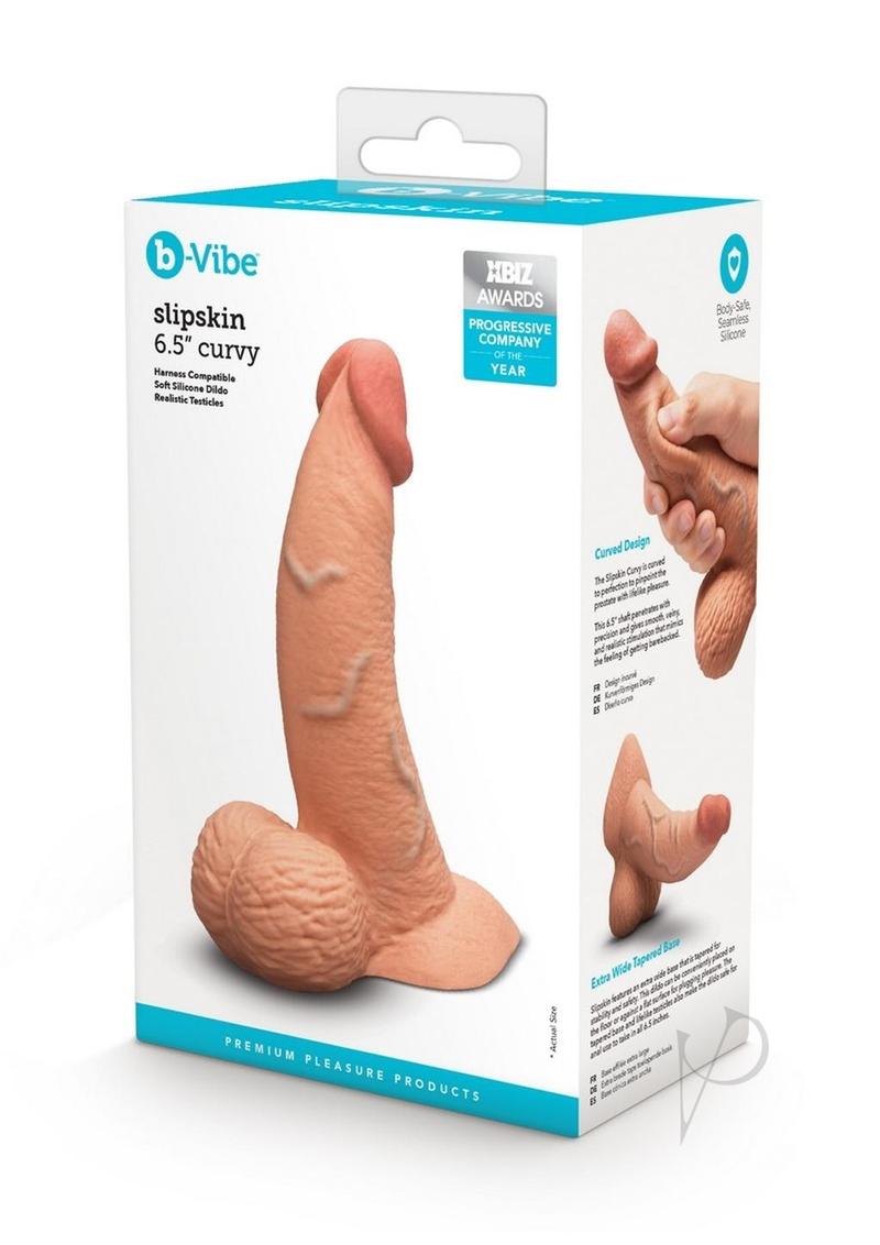 B-Vibe Slipskin Realistic Silicone Curved Dildo 6.5in - Caramel