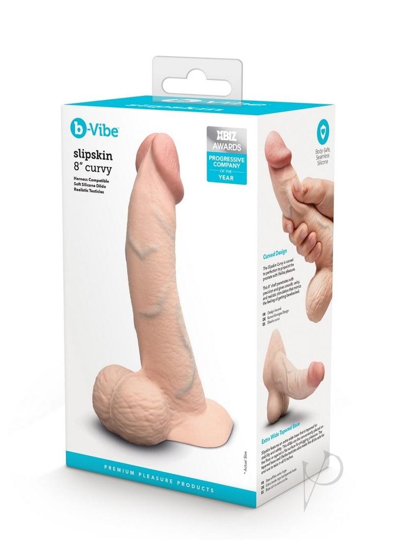 B-Vibe Slipskin Realistic Silicone Curved Dildo 8in - Vanilla