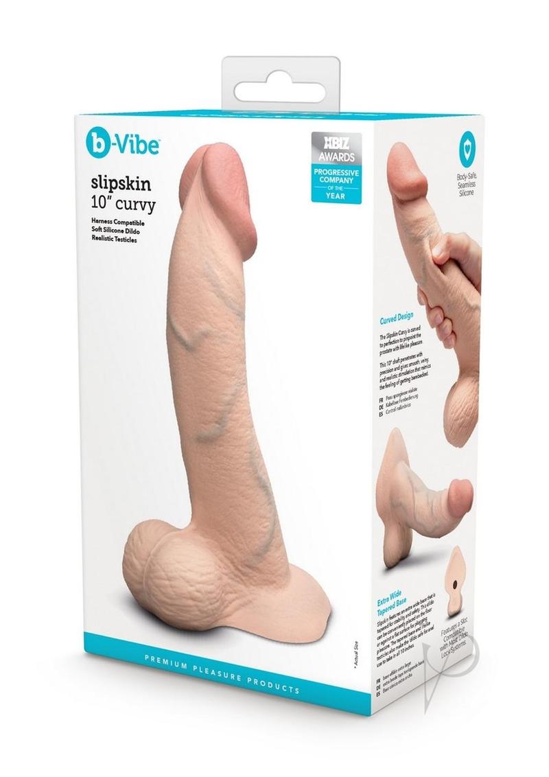B-Vibe Slipskin Realistic Silicone Curved Dildo 10in - Vanilla