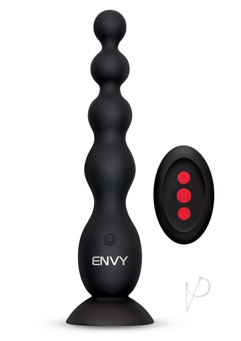 Envy Toys Flexi Beads Rechargeable Silicone Vibrating Anal Beads with Suction Base and Remote Control - Black