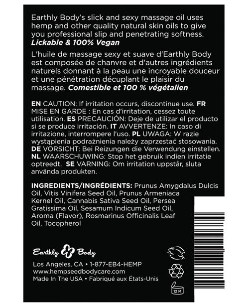 Earthly Body Hemp Seed Edible Massage Oil Pineapple 2oz