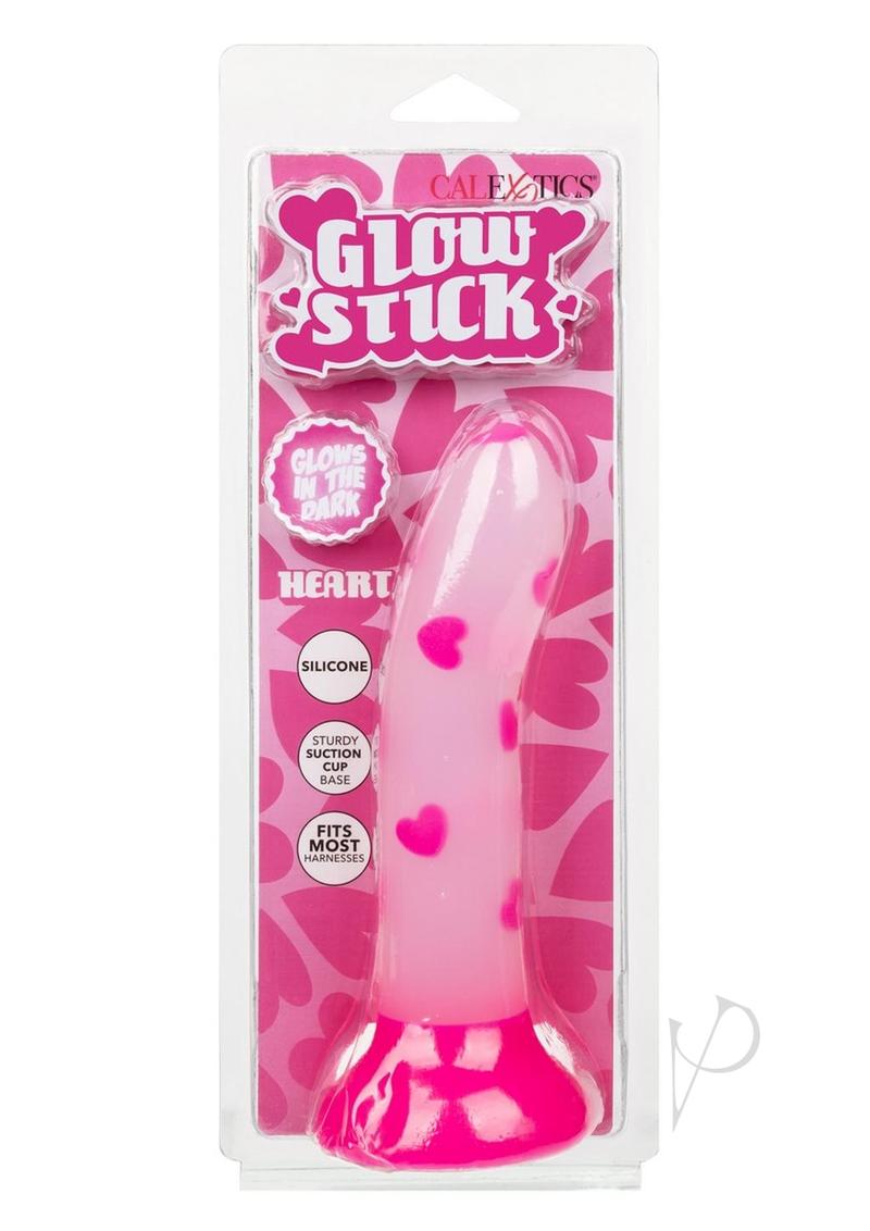 Glow Stick Heart Silicone Glow in the Dark Dildo with Suction Base - Pink