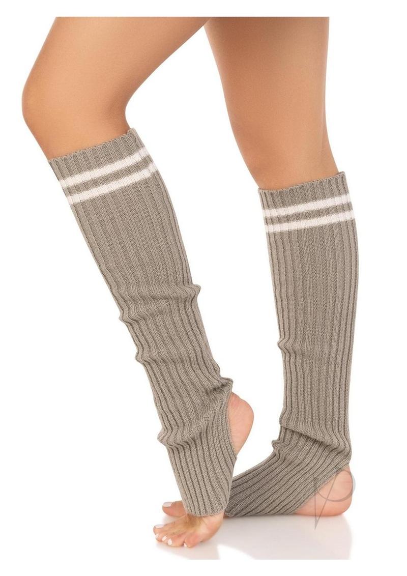 Leg Avenue Ribbed Stirrup Leg Warmers with Athletic Stripe - OS - Grey