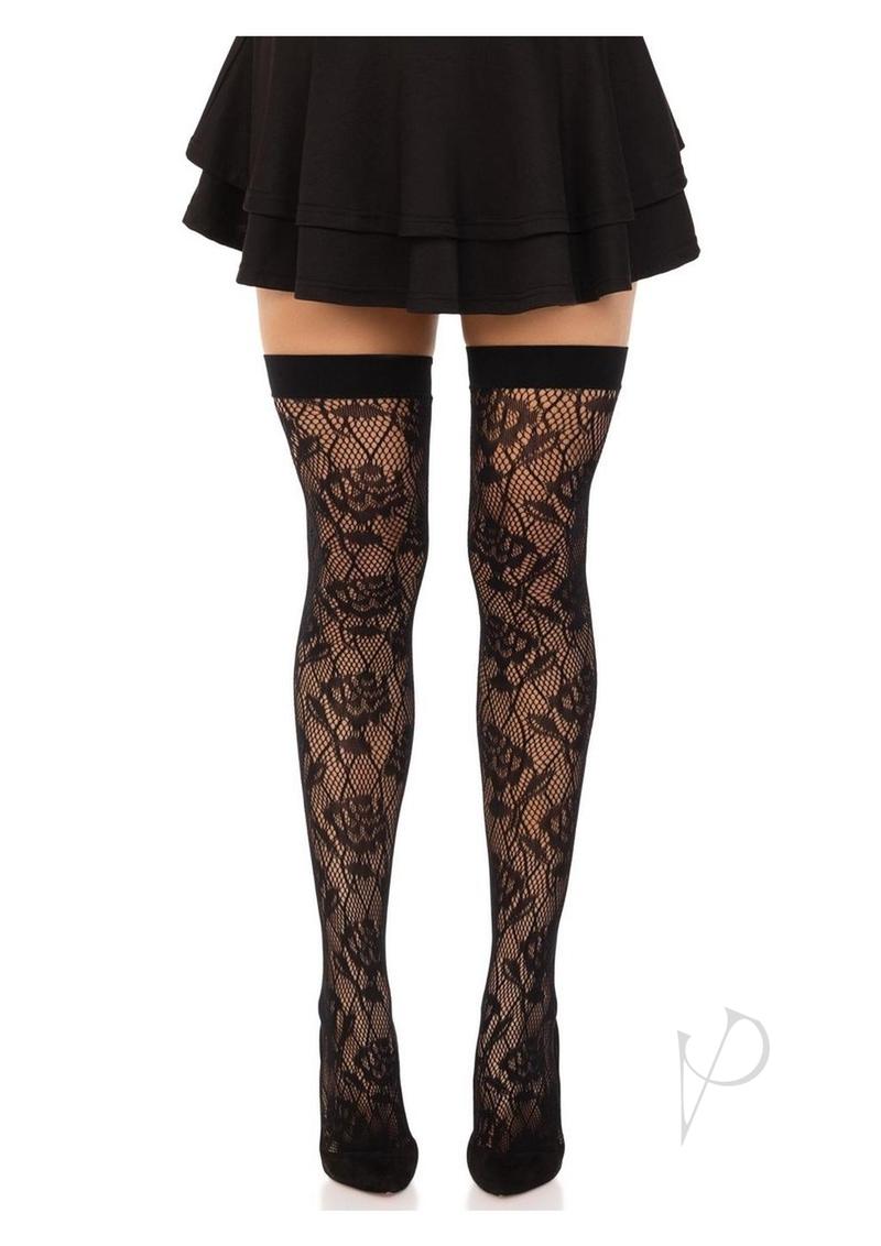 Leg Avenue Wild Rose Net Thigh Highs - O/S - Black