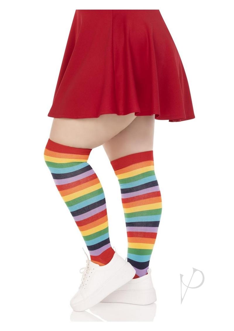 Leg Avenue Lycra Acrylic Rainbow Thigh High - 1X-2X - Multicolor