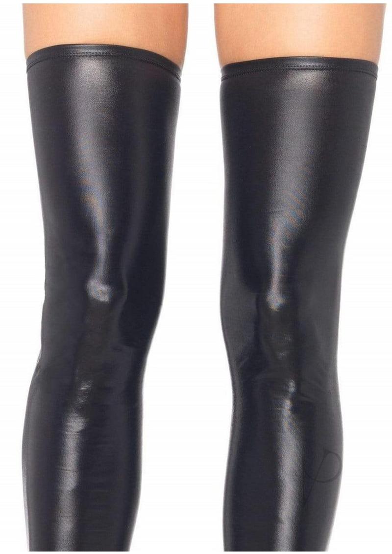 Leg Avenue Wet Look Thigh Highs - S/M - Black