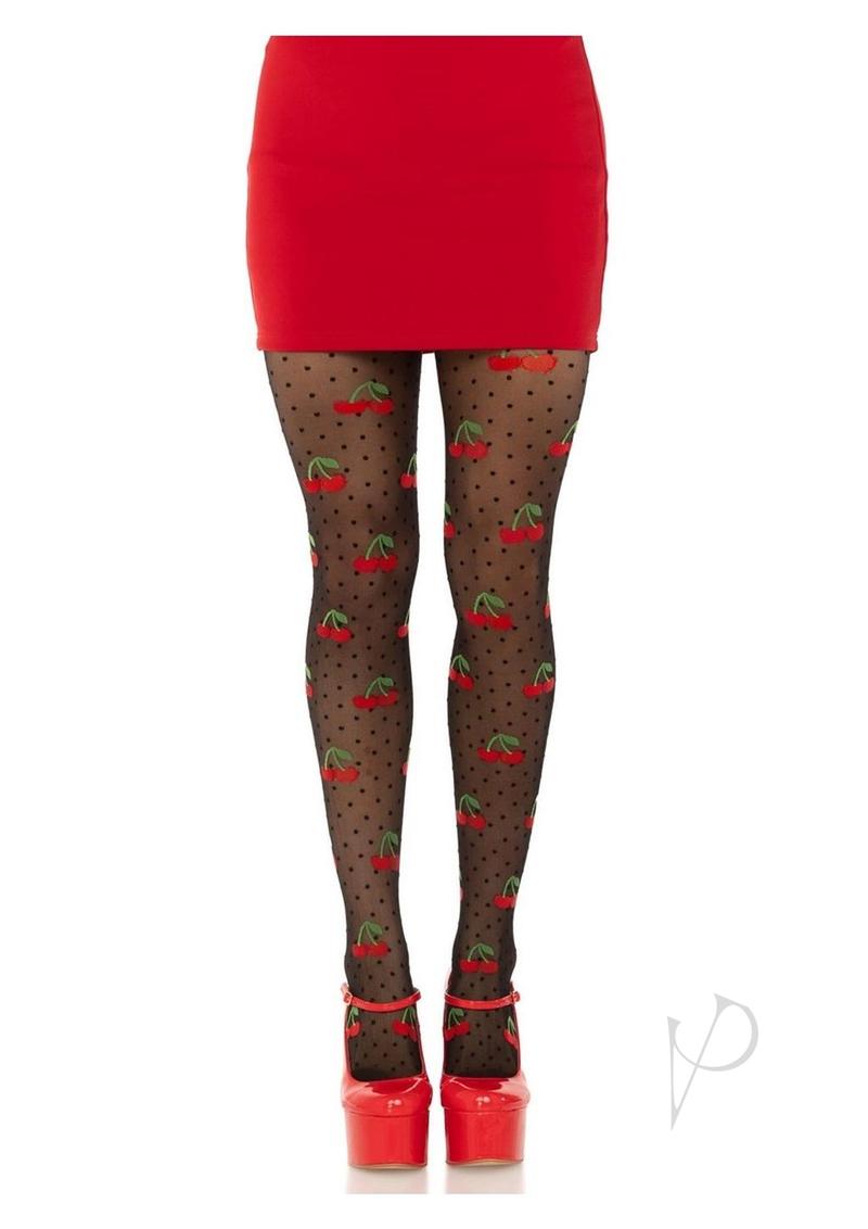Leg Avenue Spandex Sheer Polka Dot Cherry Tights - O/S - Black