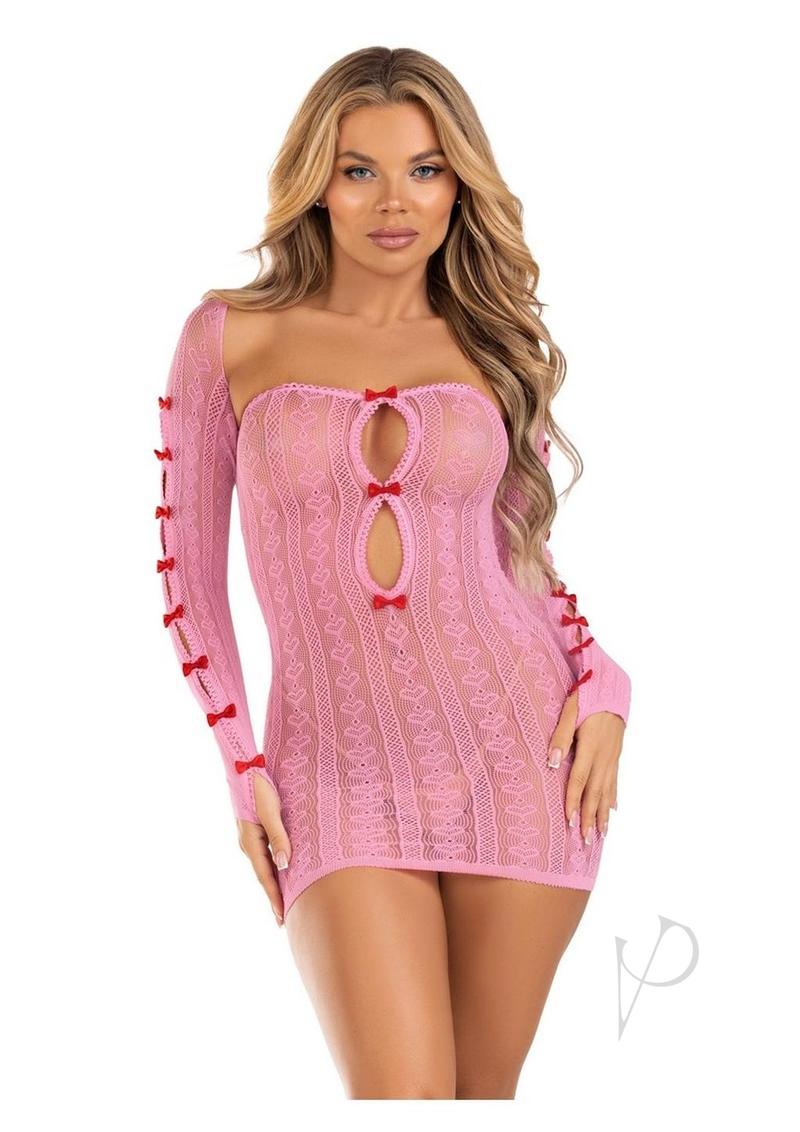 Leg Avenue Sweetheart Striped Tube Dress and Matching Shrug with Keyhole and Mini Bow Detail (2 Piece) - O/S - Pink