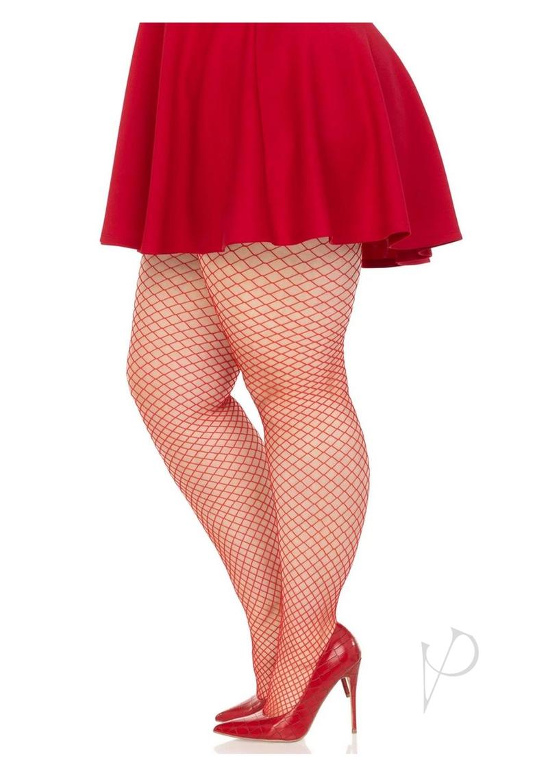 Leg Avenue Spandex Industrial Net Tights - 1X/2X - Red