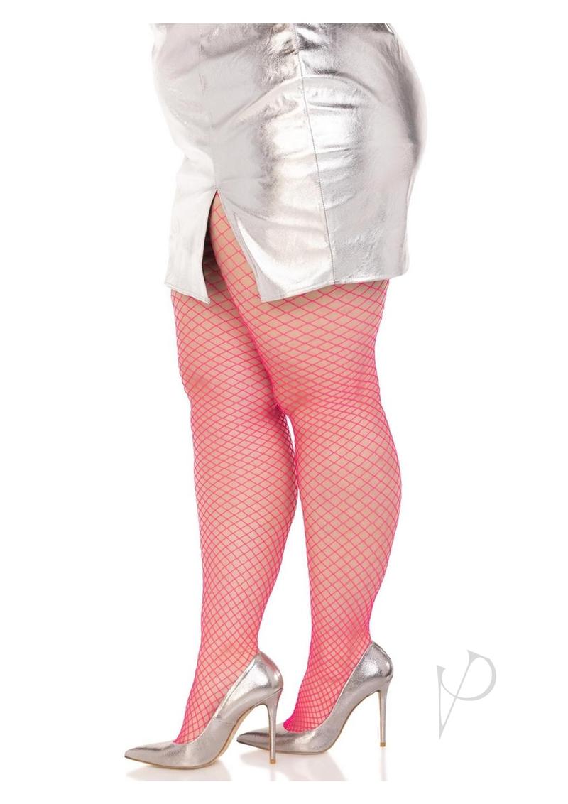 Leg Avenue Spandex Industrial Net Tights - 1X/2X - Neon Pink