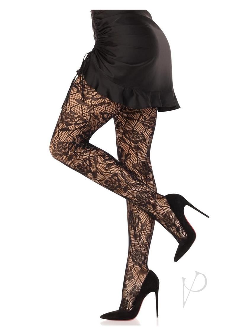 Leg Avenue Wild Rose Net Tights - O/S - Black