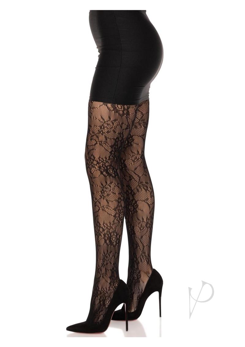 Leg Avenue Garden Rose Lace Tights - OS - Black