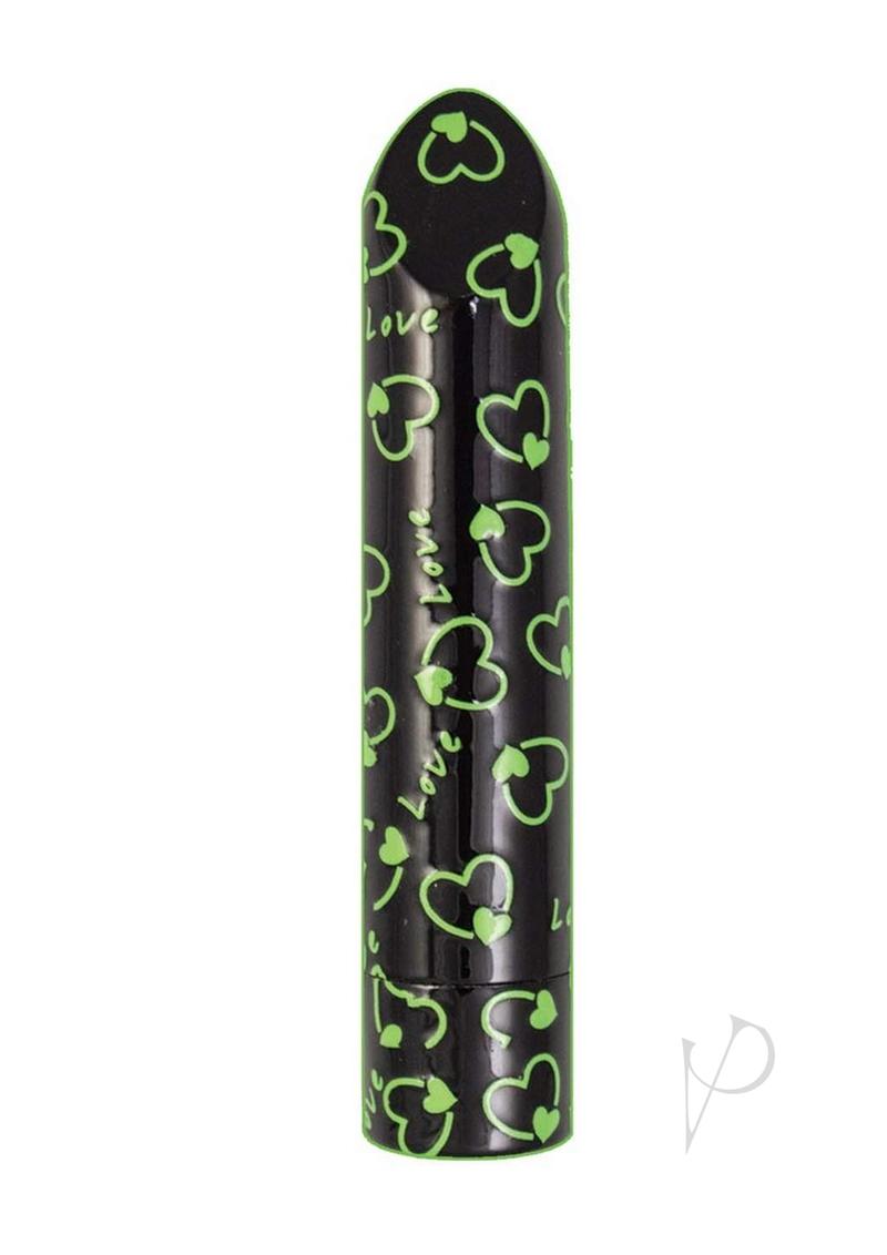 Glow Vibes Sweet Heart Rechargeable Glow-in-The-Dark Bullet - Black/Green