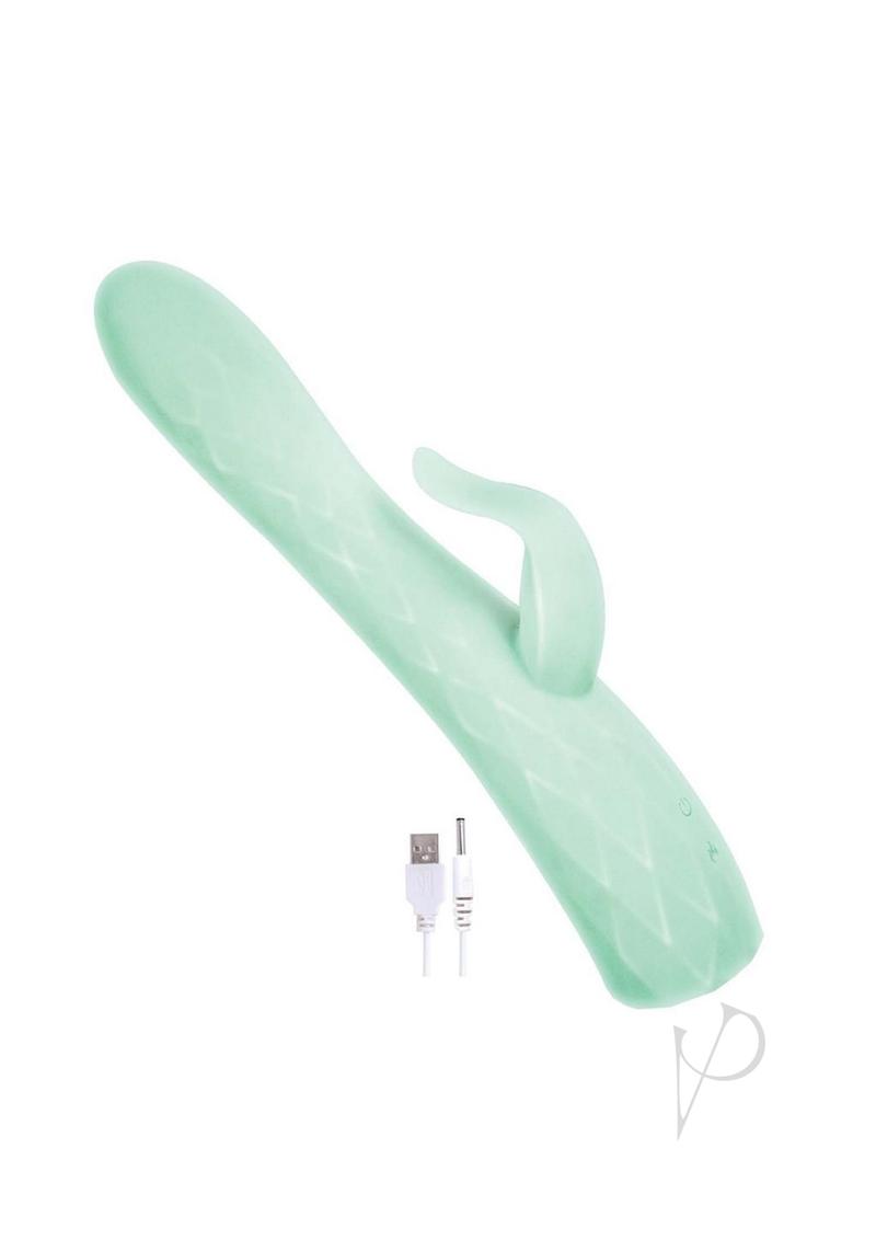 Goddess Heat Up Rotating Rechargeable Silicone Rabbit Vibrator - Aqua