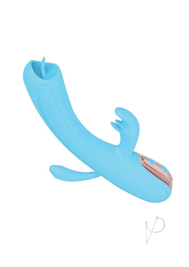 My Secret Fantasy Rechargeable Silicone Flickering Triple Rabbit Vibrator - Blue