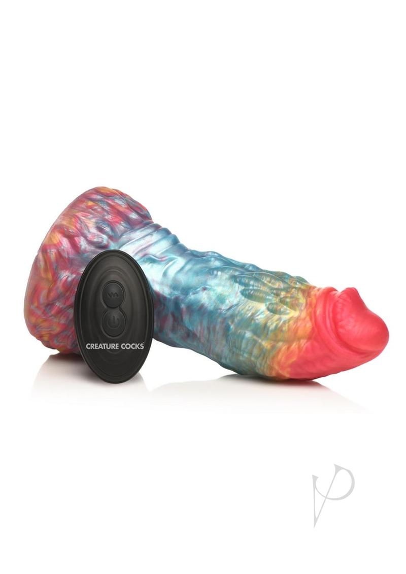 Creature Cocks Phoenix Vibrating Rechargeable Silicone Dildo with Remote Control - Rainbow