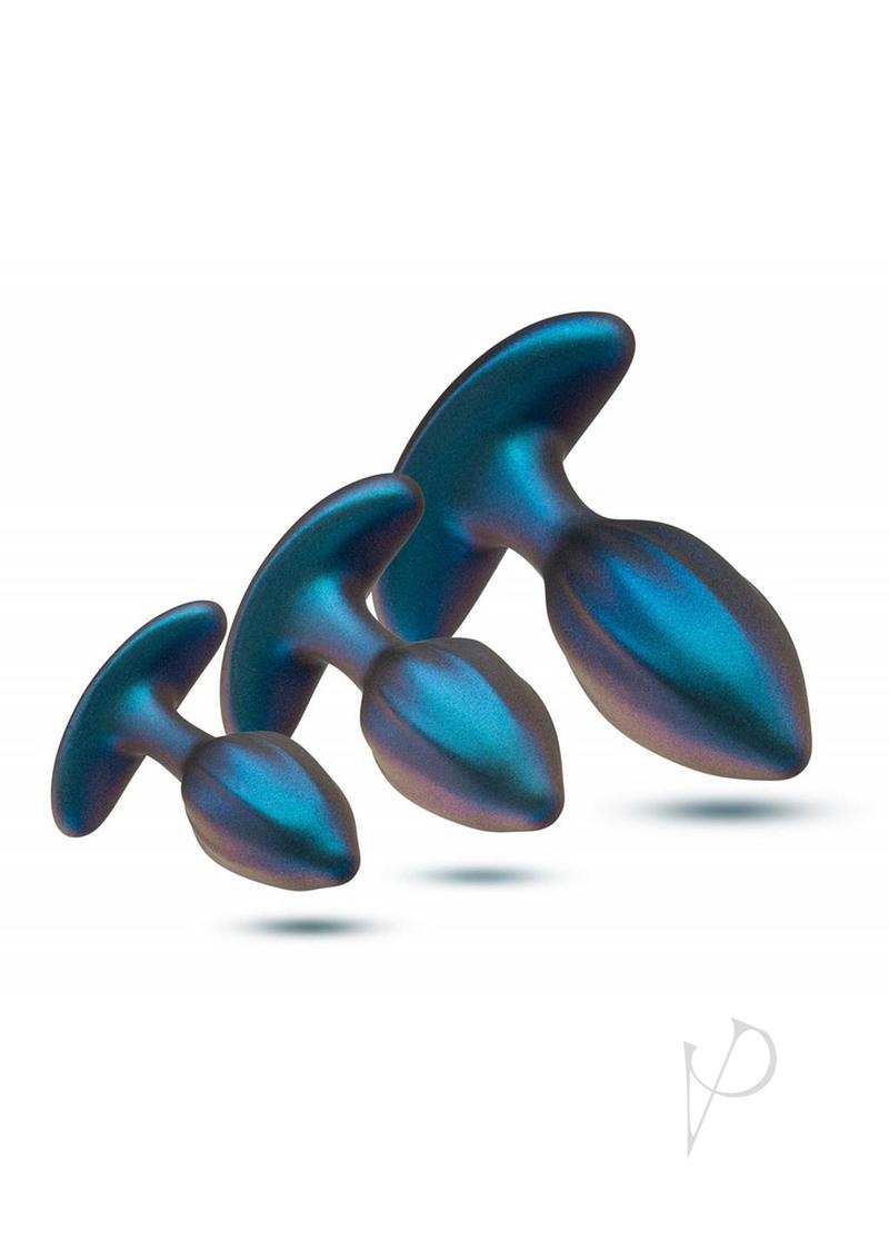 Anal Adventures Matrix Cosmos Plug Kit Silicone Anal Plug Set with Remote Control - Lunar Blue