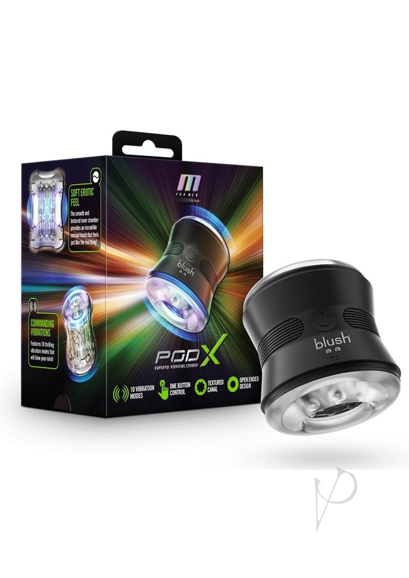 M for Men Pod X Rechargeable Vibrating Masturbator - Black