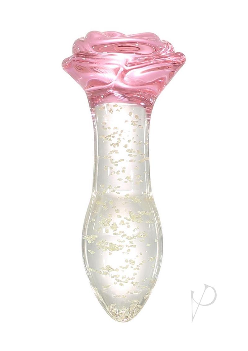 Juicy Glass Rose Glow in The Dark Butt Plug - Clear/Pink
