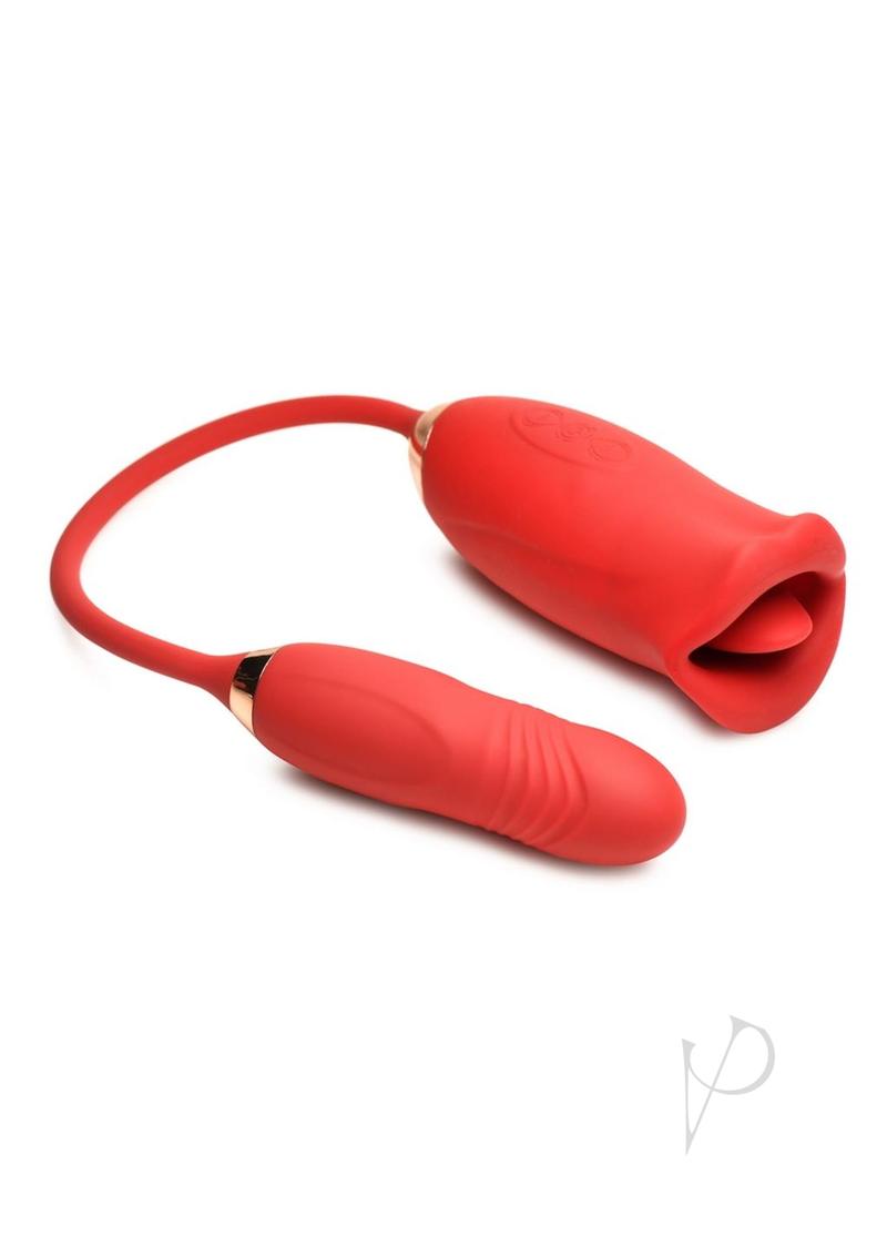 Lickgasm Magic Kiss Kissing Rechargeable Silicone Clitoral Stimulator with Thrusting Vibrator - Red