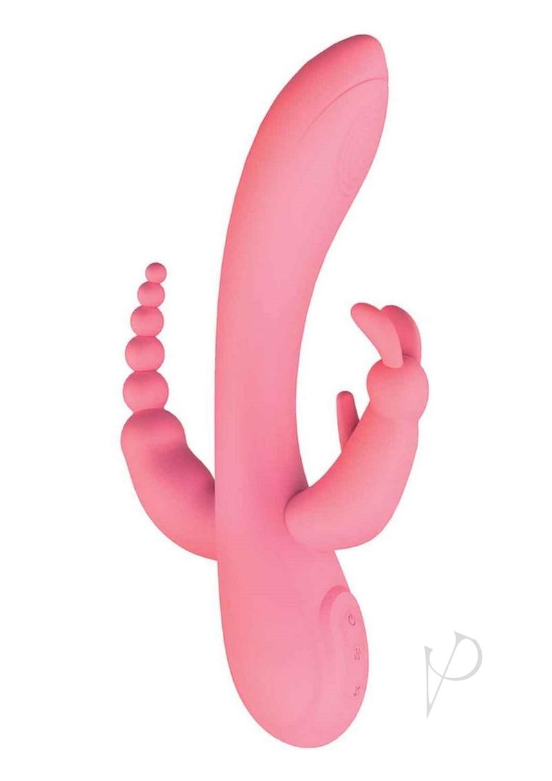 The Beat Trifecta Rechargeable Silicone Multifunction Triple Stimulation Rabbit Vibrator - Pink