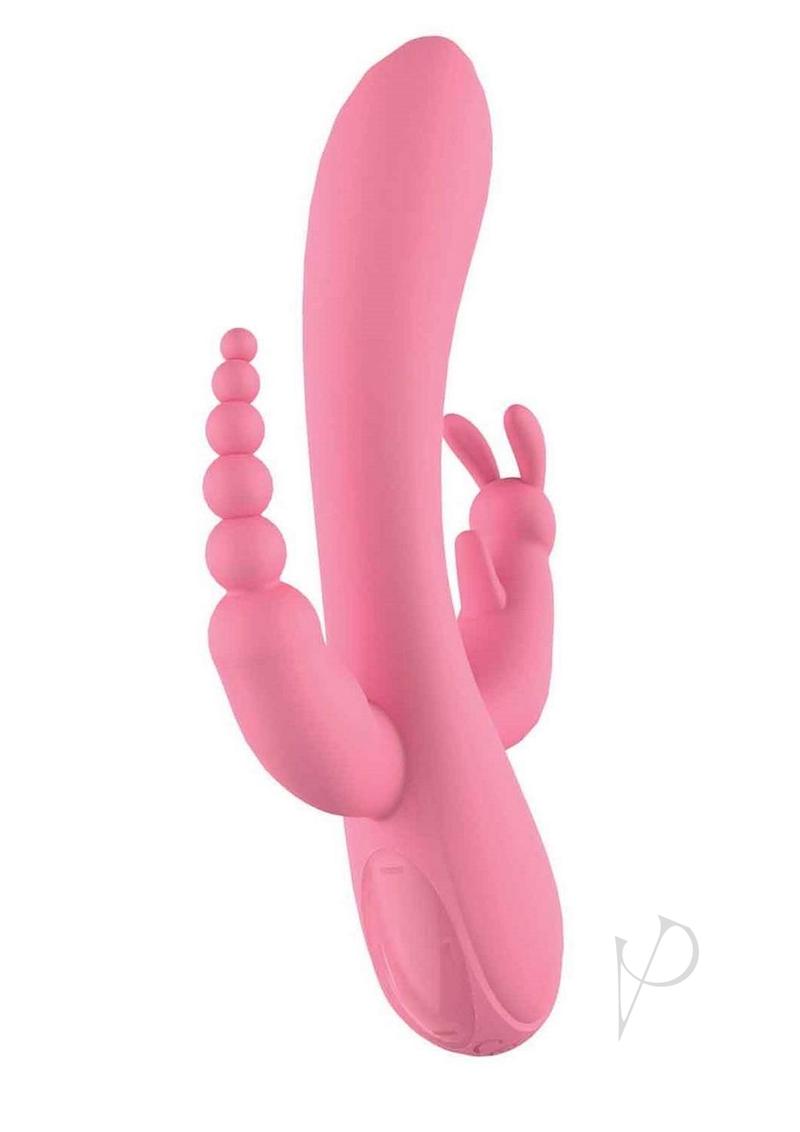 The Beat Trifecta Rechargeable Silicone Multifunction Triple Stimulation Rabbit Vibrator - Pink