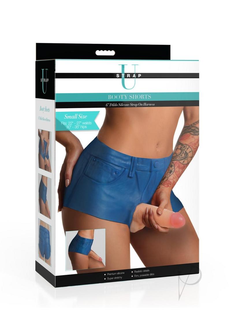 Strap U Booty Shorts Strap On Harness with Dildo 6in - Blue/Vanilla - Large