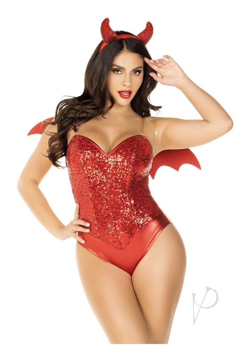 Leg Avenue Devil Kit Rhinestone Devil Wings and Horn Headband (2 Piece) - OS - Red