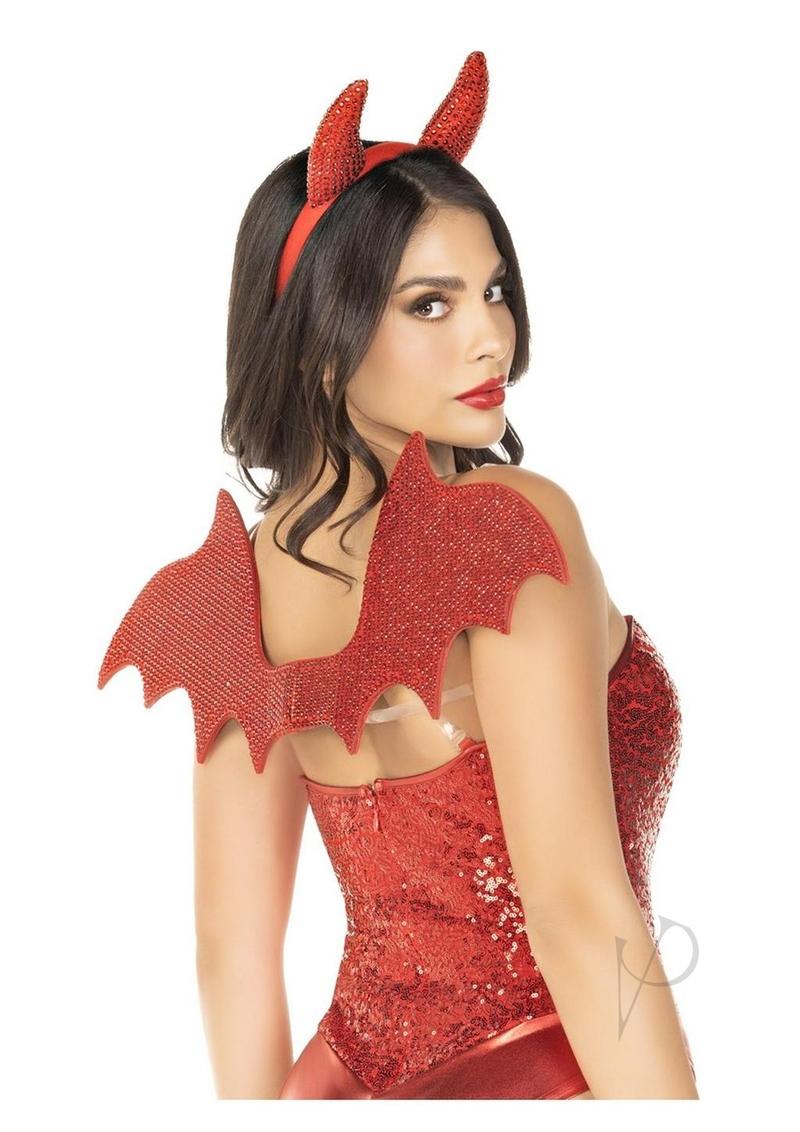 Leg Avenue Devil Kit Rhinestone Devil Wings and Horn Headband (2 Piece) - OS - Red