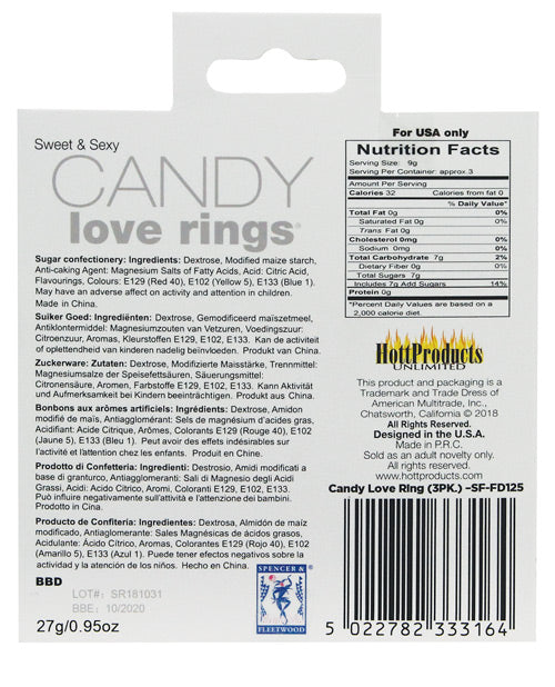 Sweet and Sexy Candy Love Rings 3 Each Per Pack