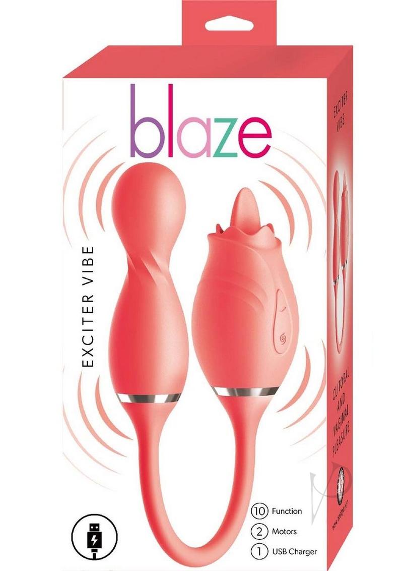 Blaze Exciter Rechargeable Silicone Dual Stimulating Vibrator - Coral