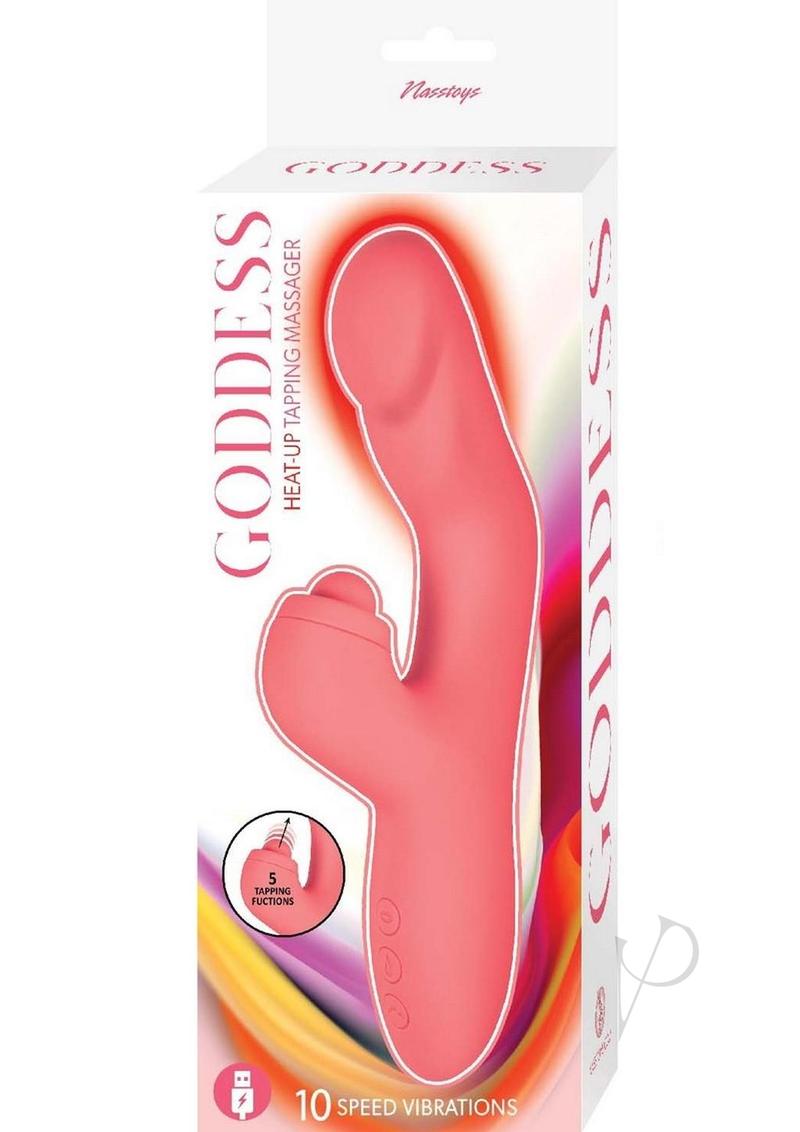 Goddess Heat Up Rechargeable Silicone Tapping Rabbit Vibrator - Coral