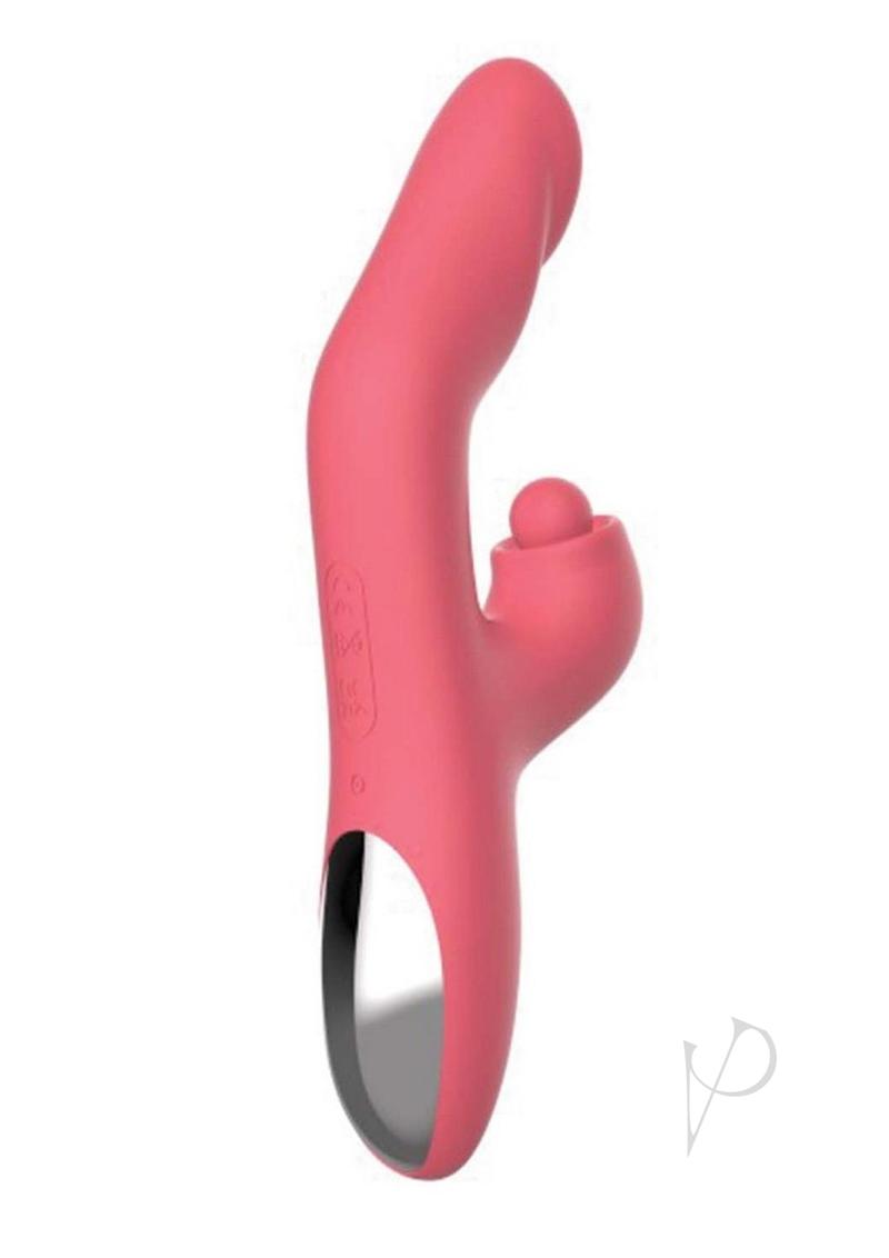 Goddess Heat Up Rechargeable Silicone Tapping Rabbit Vibrator - Coral