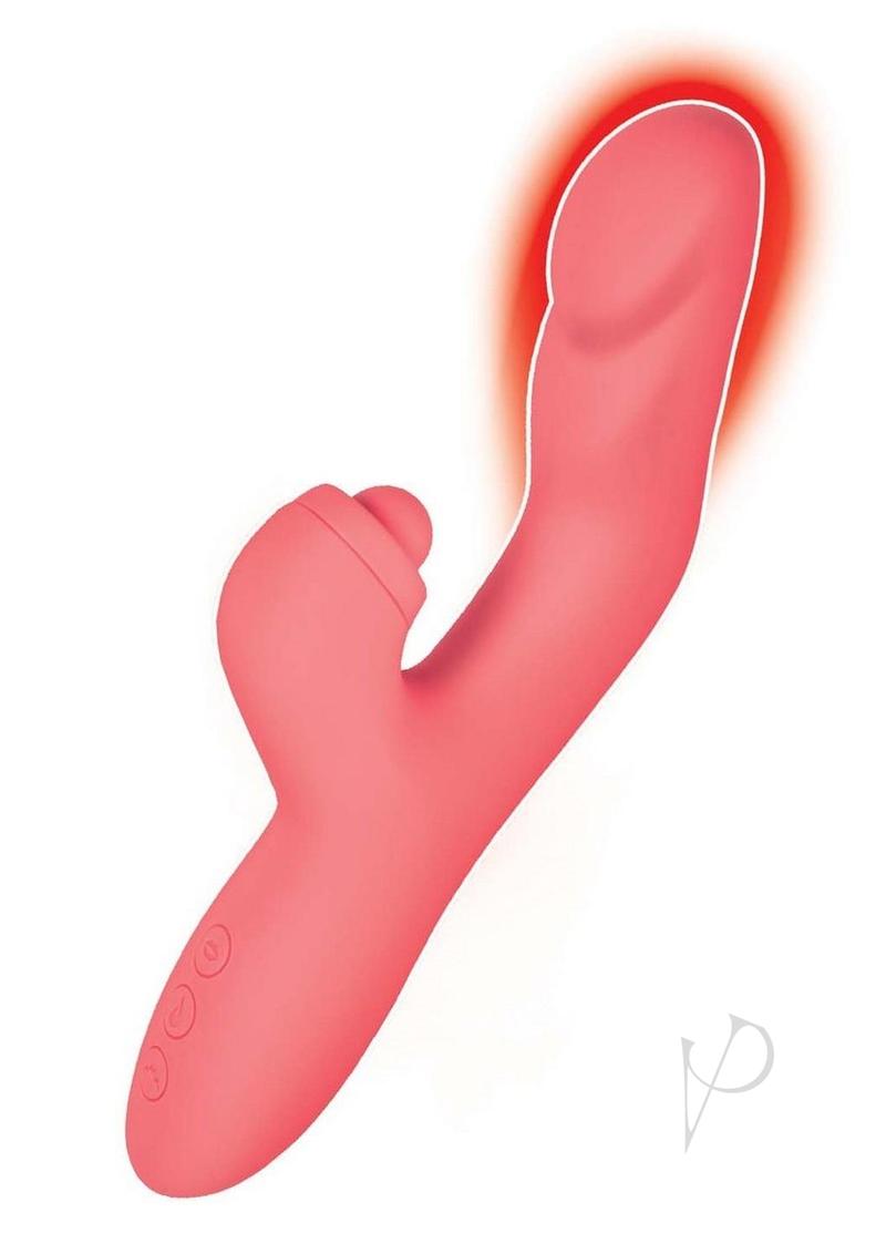 Goddess Heat Up Rechargeable Silicone Tapping Rabbit Vibrator - Coral