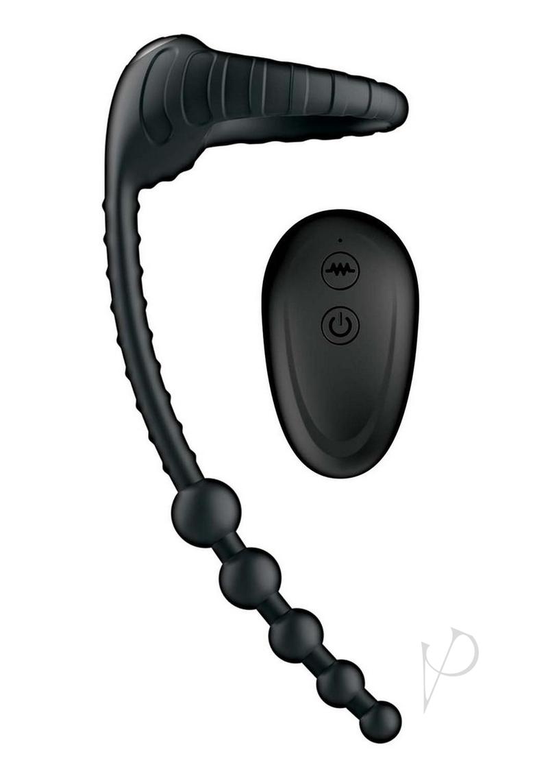 Atomic Dual Delight Rechargeable Silicone Cock Ring with Anal Beads - Black