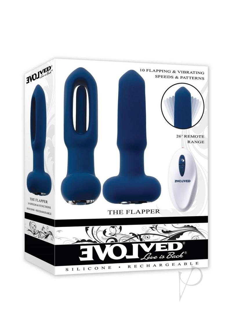 The Flapper Rechargeable Silicone Anal Plug with Remote Control - Blue