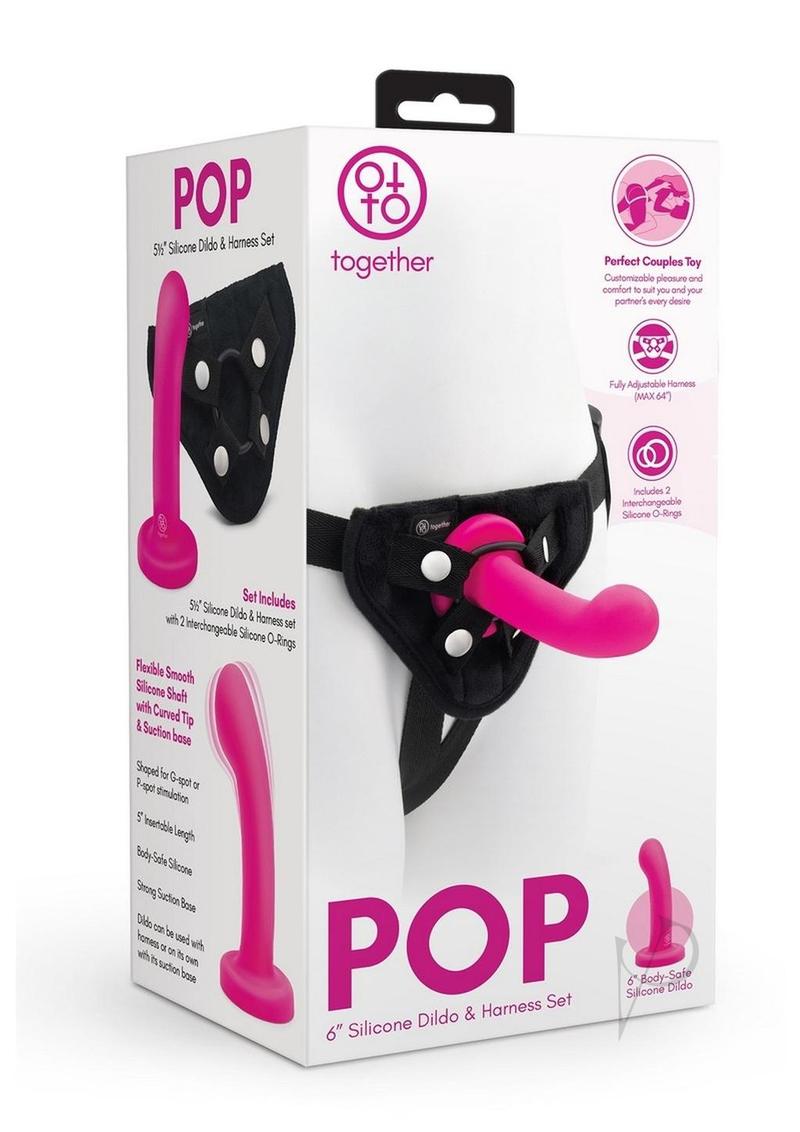 Together Toys POP Silicone Dildo 5.5in and Harness Set - Pink/Black