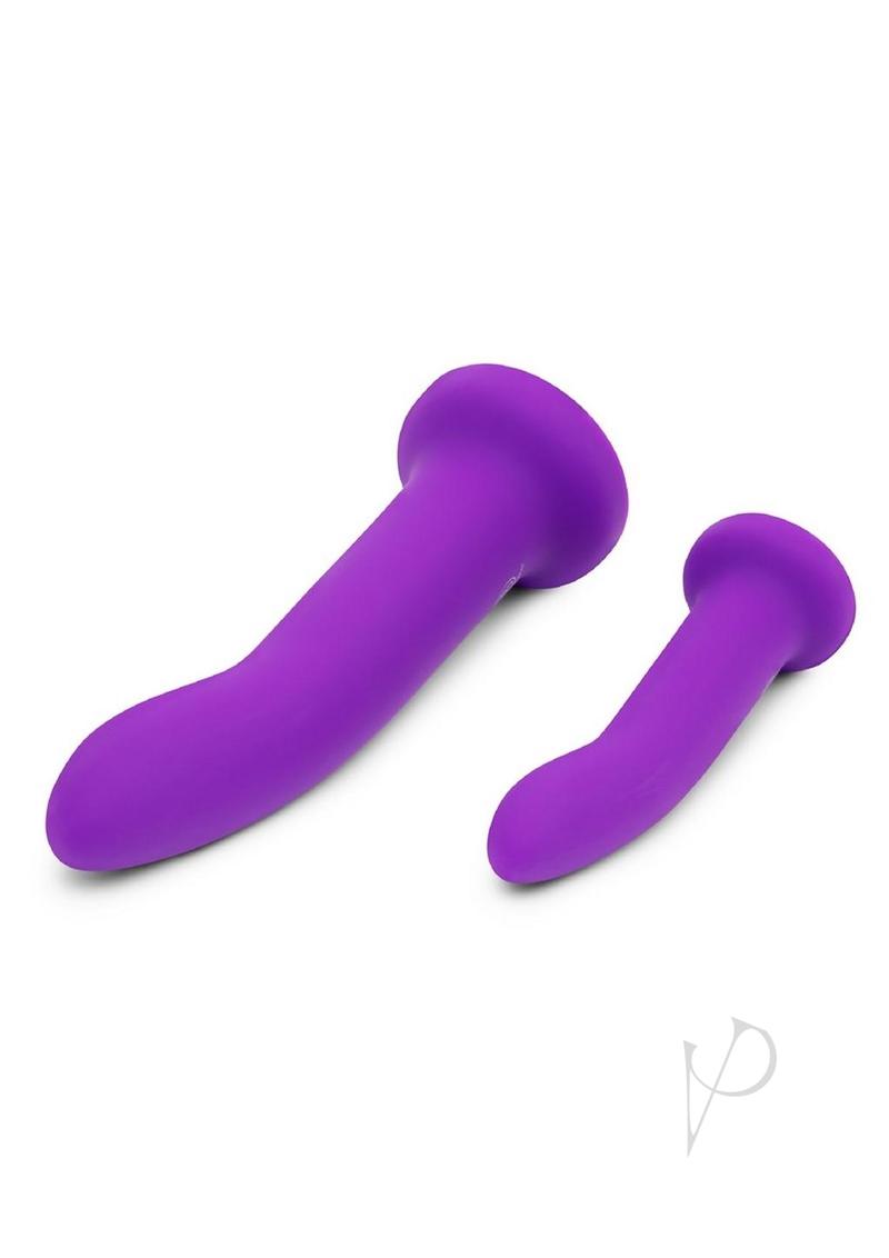 Together Toys DUO Silicone 5.5in, 7.75in Dildos and Harness Set - Purple/Black