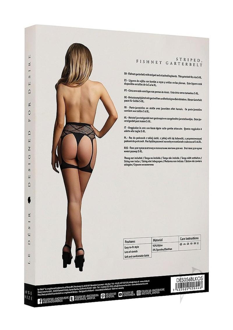 Le Desir Striped Fishnet Garterbelt - O/S - Black