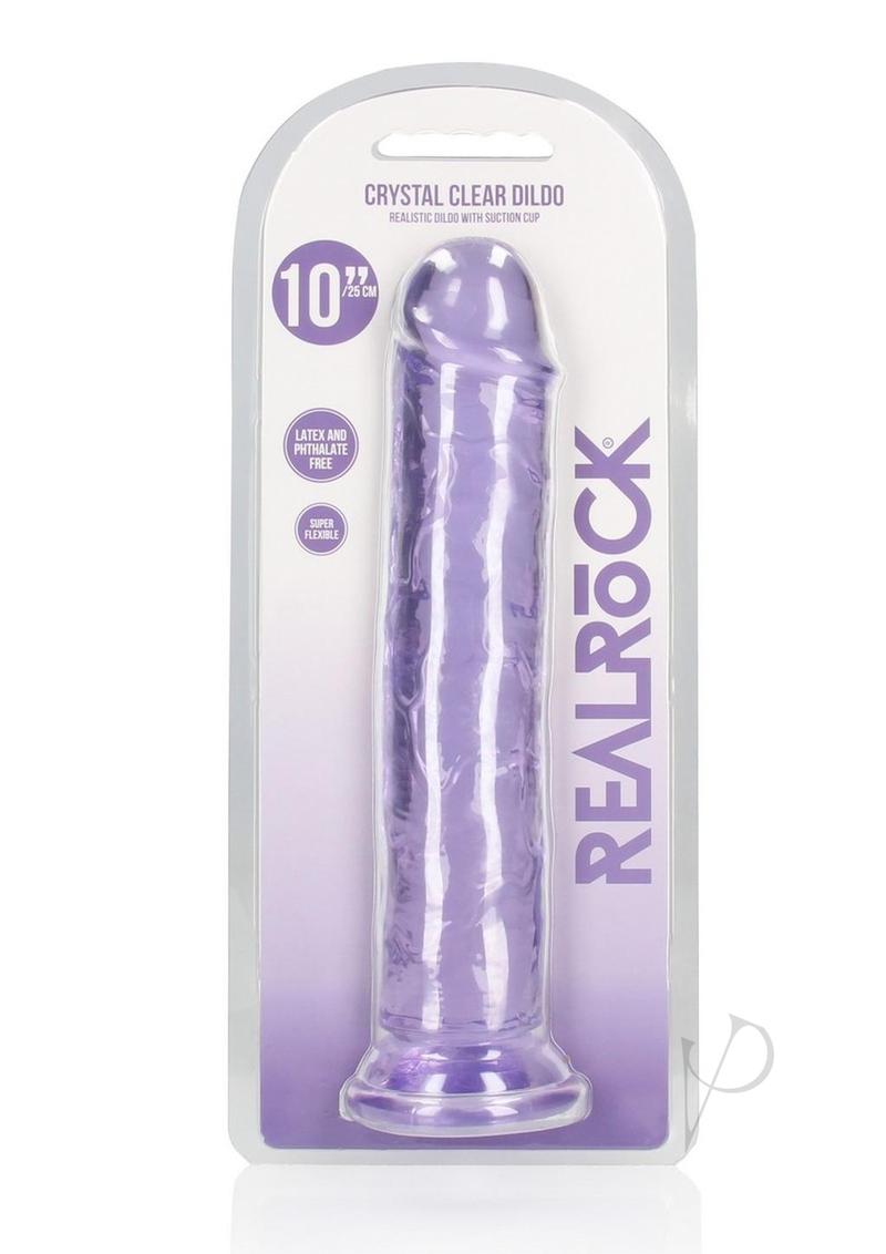 RealRock Crystal Clear Straight No Balls Dildo 10in - Purple