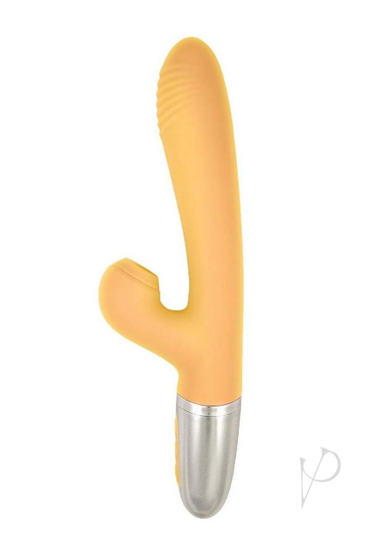 Goddess Tapping Thruster Rechargeable Silicone Rabbit Vibrator with Clitoral Stimulator - Yellow