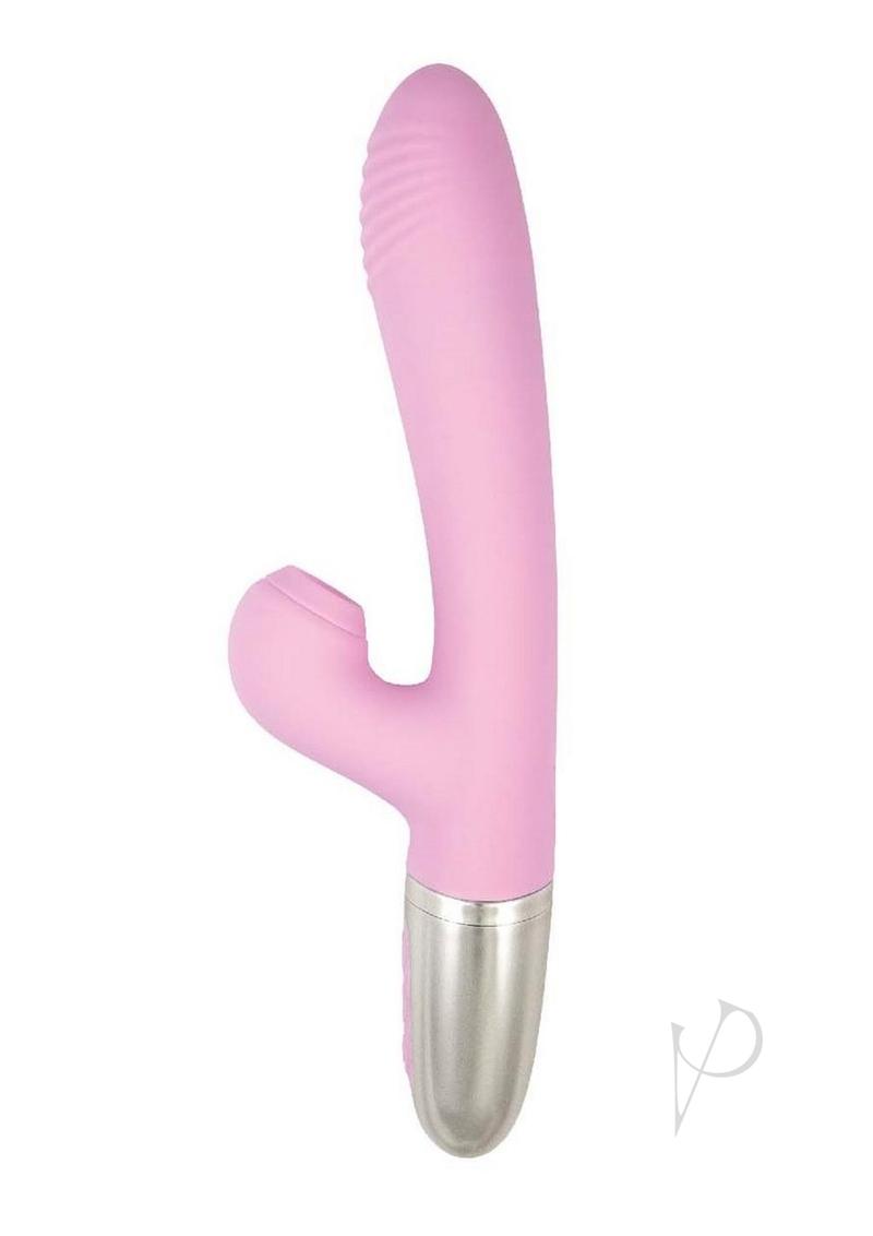 Goddess Tapping Thruster Rechargeable Silicone Rabbit Vibrator with Clitoral Stimulator - Pink