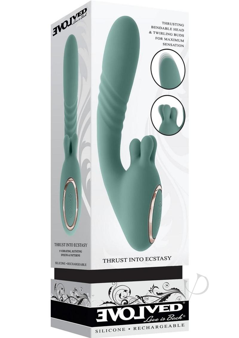 Thrust into Ecstasy Rechargeable Silicone Rabbit Vibrator - Green
