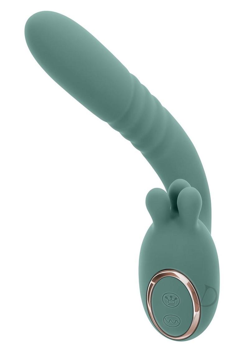Thrust into Ecstasy Rechargeable Silicone Rabbit Vibrator - Green