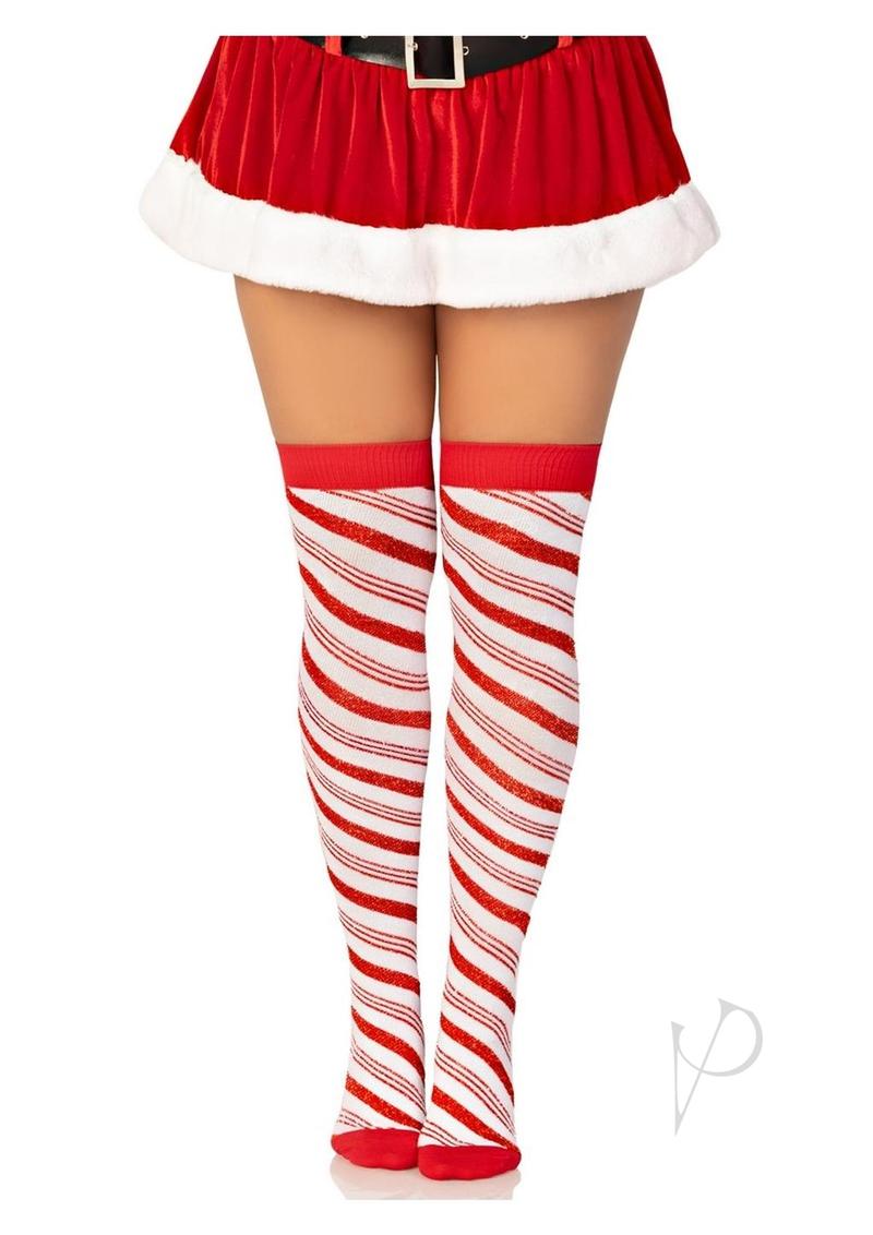 Leg Avenue Candy Cane Lurex Striped Over the Knee Socks - OS - White