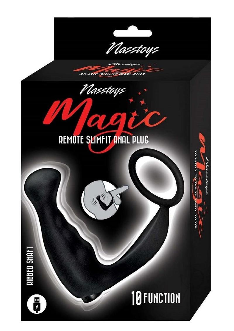 Magic Slimfit Rechargeable Silicone Prostate Stimulator with Cock Ring - Black