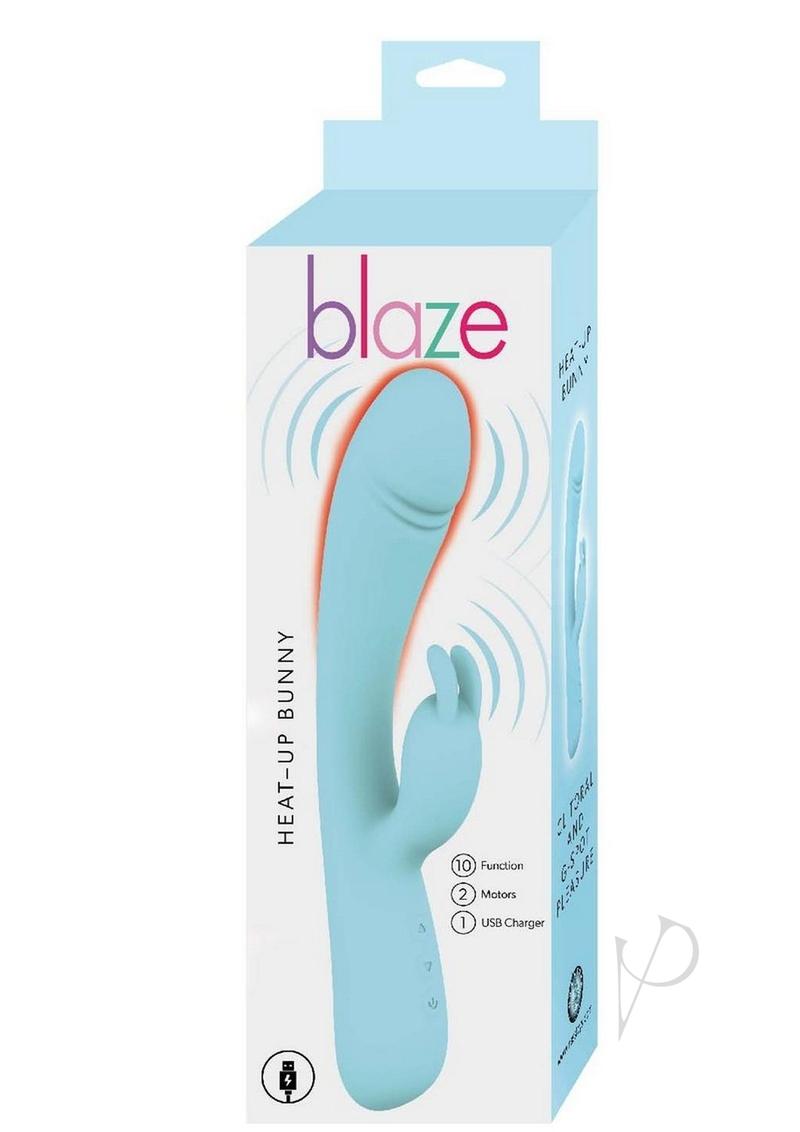 Blaze Heat Up Bunny Rechargeable Silicone Rabbit Vibrator - Blue